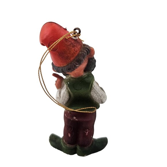 Vintage Gnome Christmas Ornament Elf Dwarf Hand Painted Rustic Holiday Decor - Picture 4 of 9